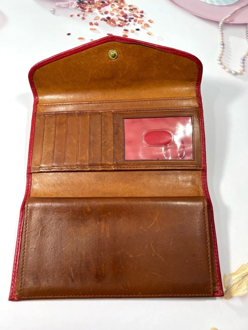 🦆 DOONEY & BOURKE RED TRIFOLD LEATHER WALLET CLUTCH WITH TORTOISE DUCK LOGO - Picture 6 of 13